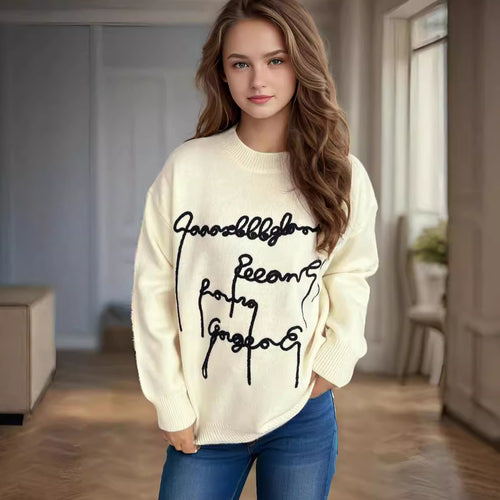 Kvinders hyggelige oversized sweater med kunstnerisk bogstavtryk Stilla