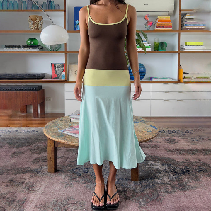 Damen Sommerliches Maxikleid mit bequemer Passform und modischem Farbblockdesign Skovae
