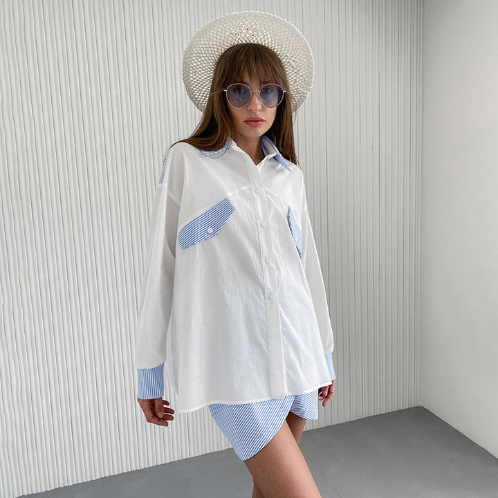 Dame Casual Langærmet Bluse med stribede accenter og oversized snit Stilla