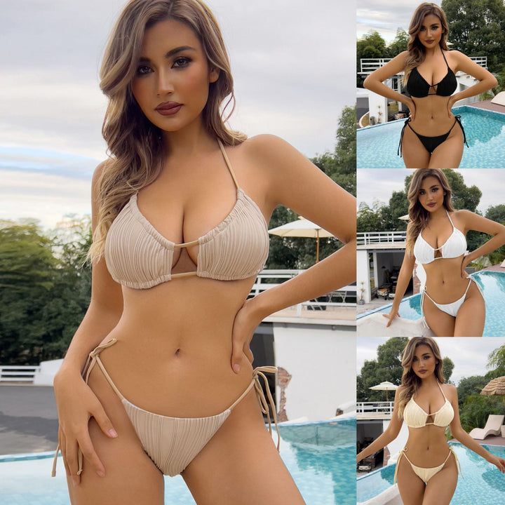 Dame Triangel-Bikini-Sæt med raffinerede flæsedetaljer Skovae
