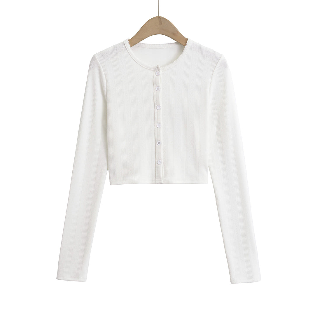 Dame Crop-top med lange ærmer og moderne knaplukning Stilla