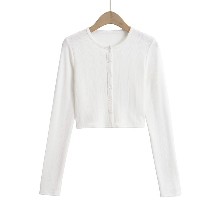 Dame Crop-top med lange ærmer og moderne knaplukning Stilla