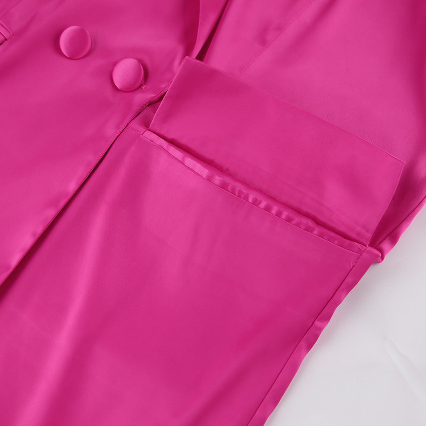Damer Elegant Satin-blazer-sæt med unik skæring og løst affittede bukser Stilla