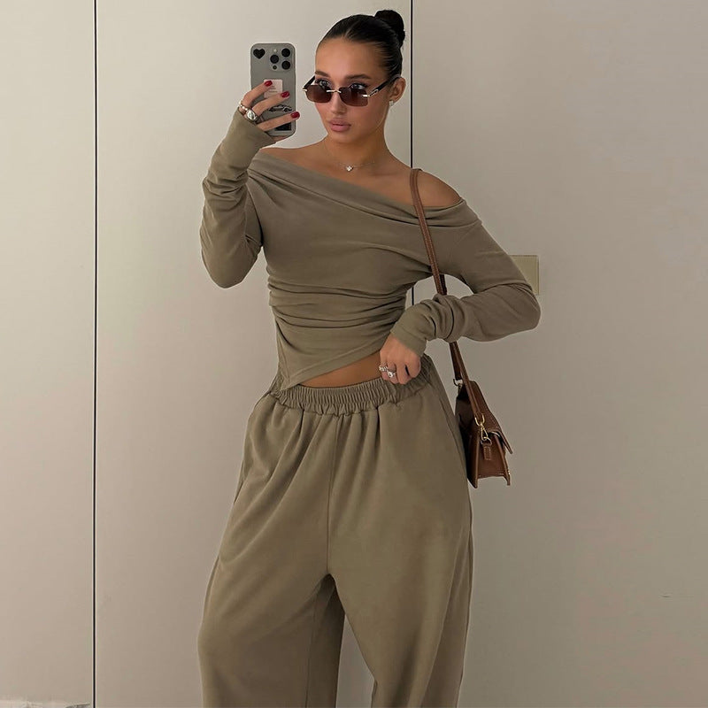Dame Casual Lounge-sæt med off-shoulder top og bred bukseben Stilla