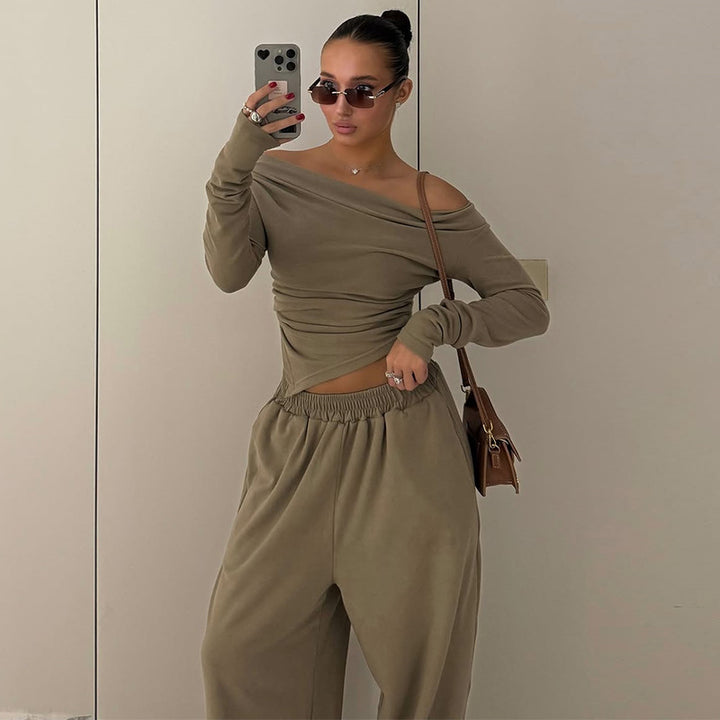 Dame Casual Lounge-sæt med off-shoulder top og bred bukseben Stilla