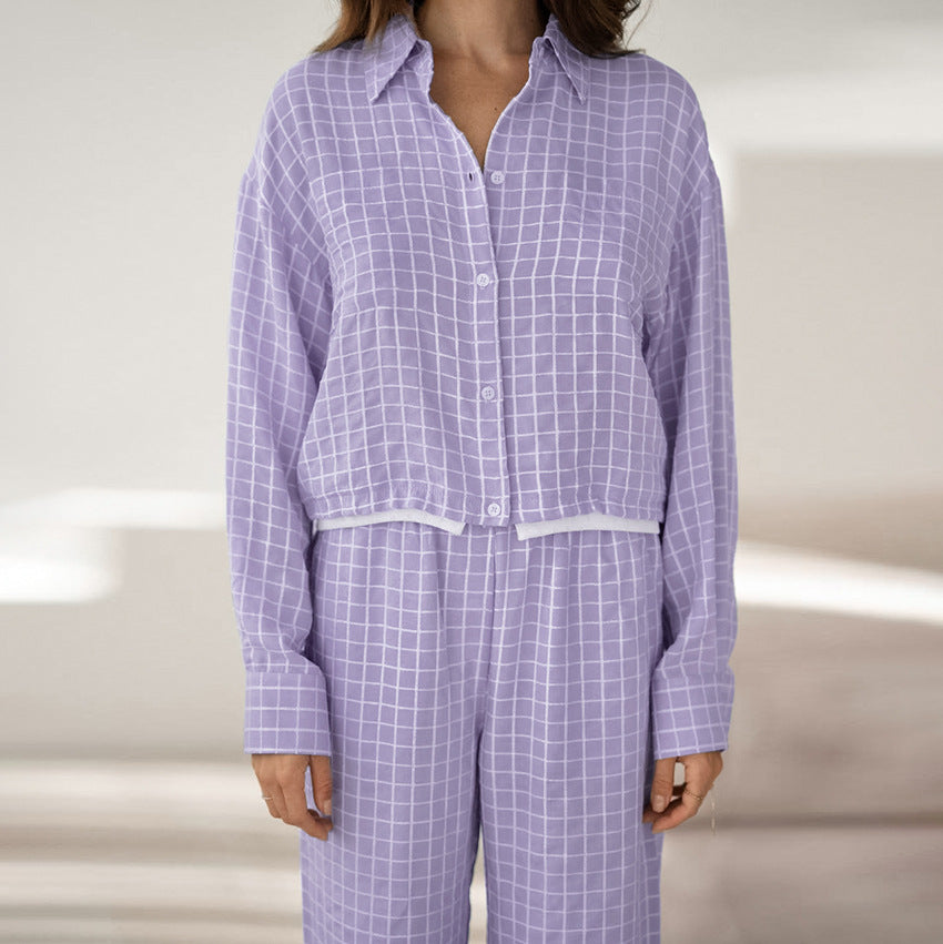 Dame pyjamasæt med komfortabel pasform og moderne ternet mønster Stilla