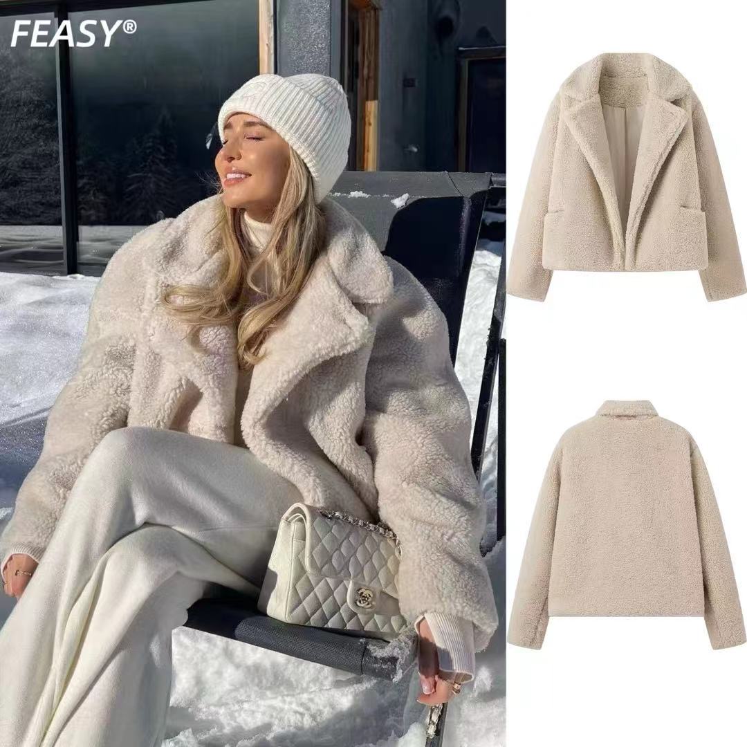 Dame blød Faux-Fur Jakke med reverskrave og lommer Stilla