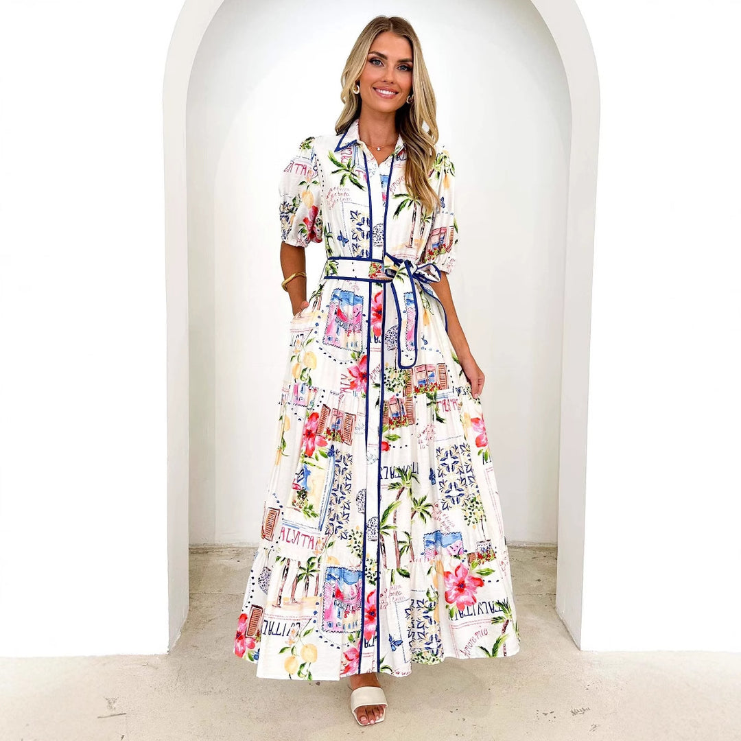 Dame Maxikjole med floralt print og taljefokus Stilla
