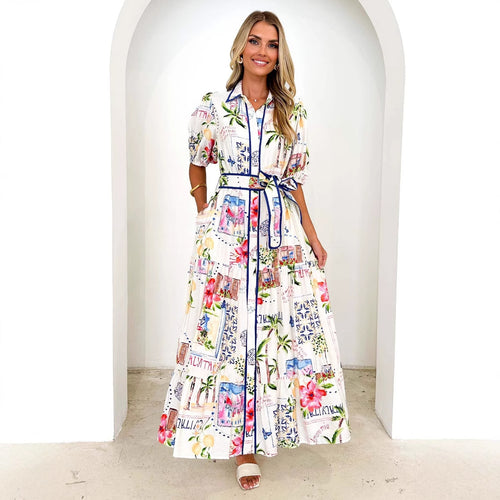 Dame Maxikjole med floralt print og taljefokus Stilla
