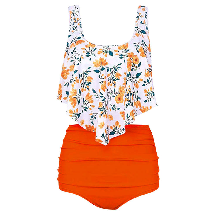 Dame badeshorts med blomsteroberdel og høj taljeret bikiniunderdel Skovae
