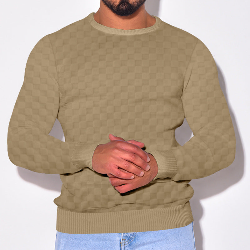 Herrer afslappet sweater lavet af åndbart strikmateriale med moderne ternet mønster og ribkant Stilla