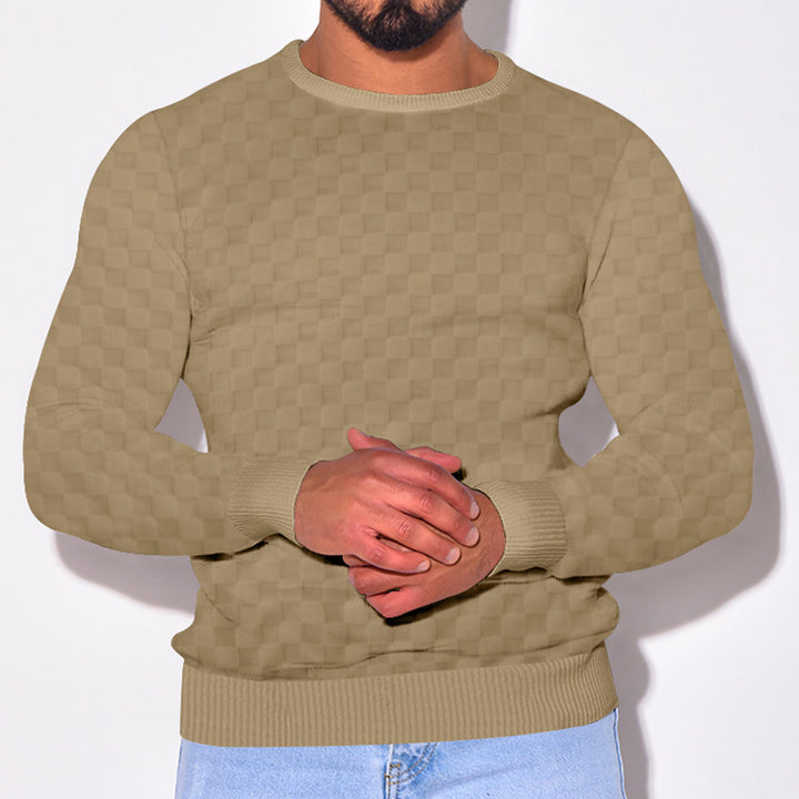 Herrer afslappet sweater lavet af åndbart strikmateriale med moderne ternet mønster og ribkant Stilla