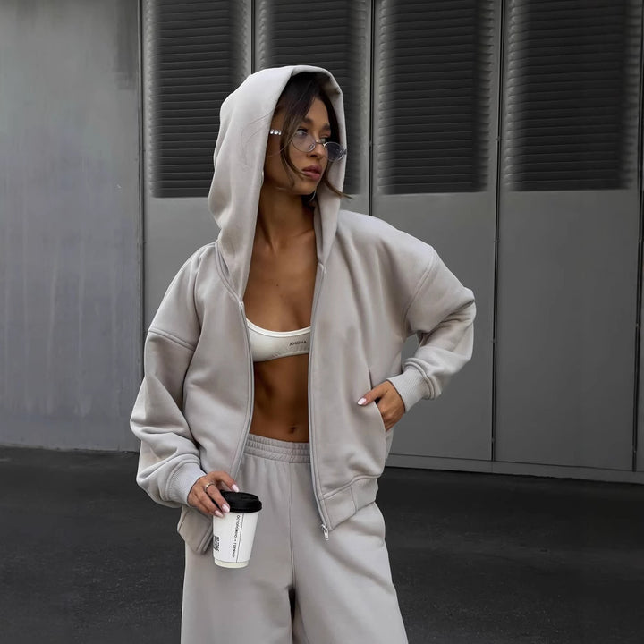 Kvinders afslappede oversized sweatshirt og bredskårne joggers sæt Skovae