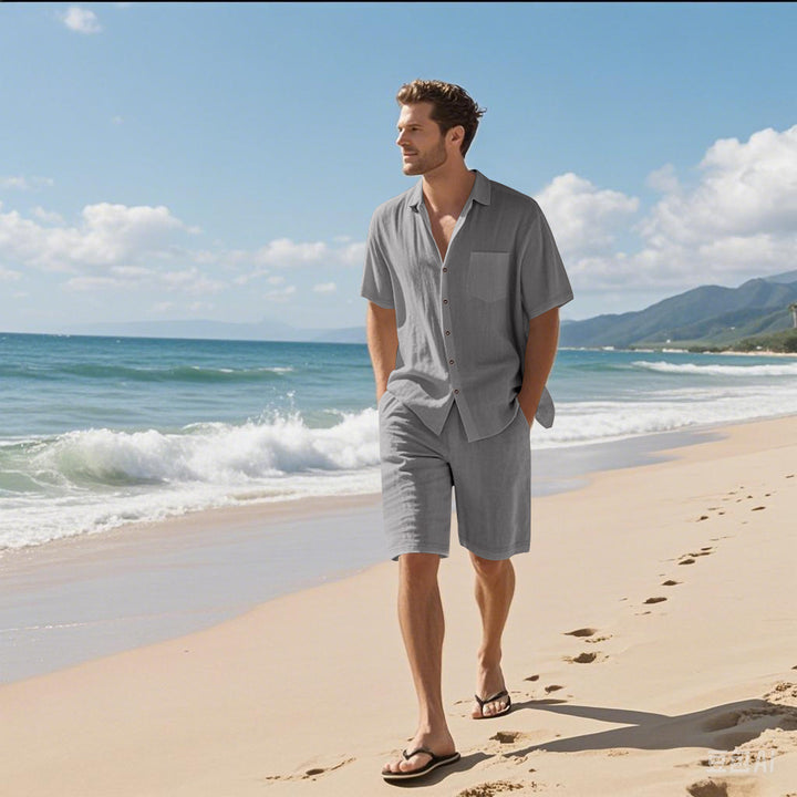 Herrer luftig strandbluse og shorts sæt Stilla