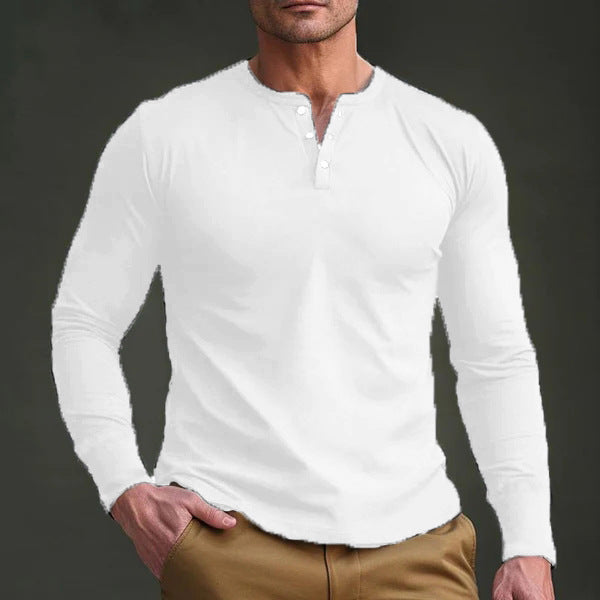 Herre langærmet Henley-shirt med praktisk knaplukning og tætsiddende pasform Stilla