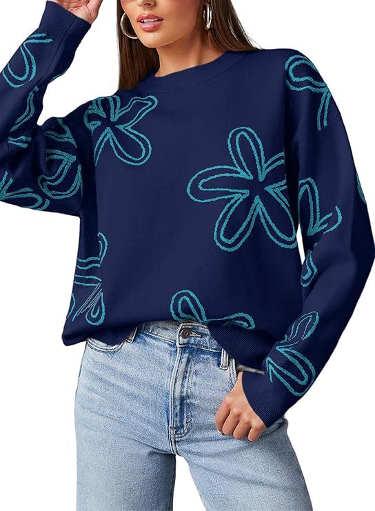 Damer afslappet striktrøje med blomsterdesign Stilla