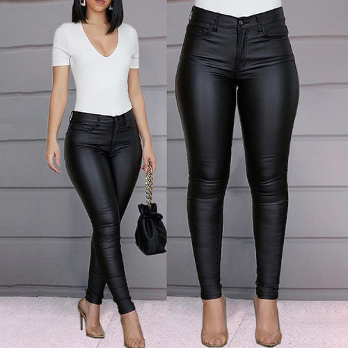 Dame Kvalitets Wetlook Jeggings med dyb V-udskæring Stilla