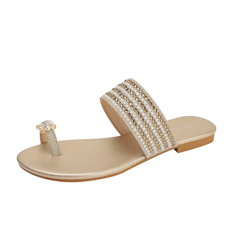 Dame elegante mules med luksuriøse perle- og rhinestones dekorationer Stilla