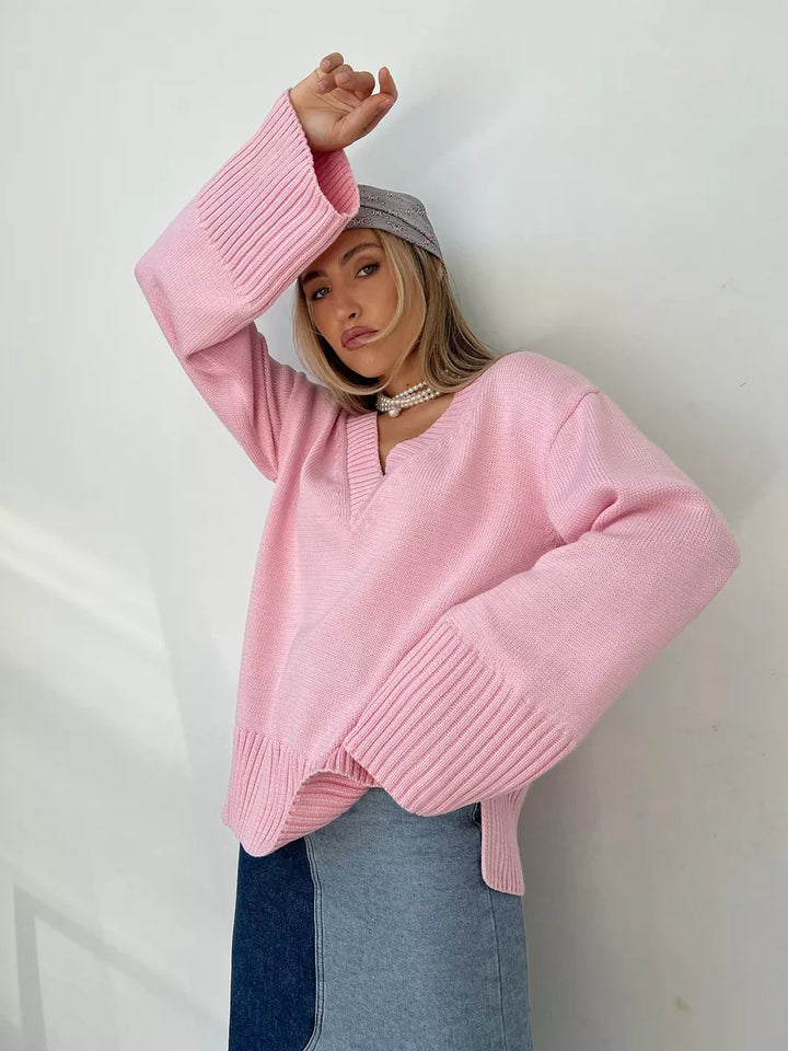 Kvinder luksuriøs V-hals sweater lavet af blødt bomuld Skovae