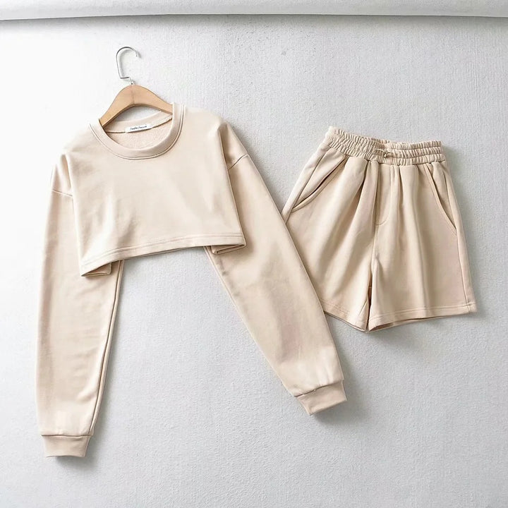 Damerne afslappet crop top og shorts sæt Skovae
