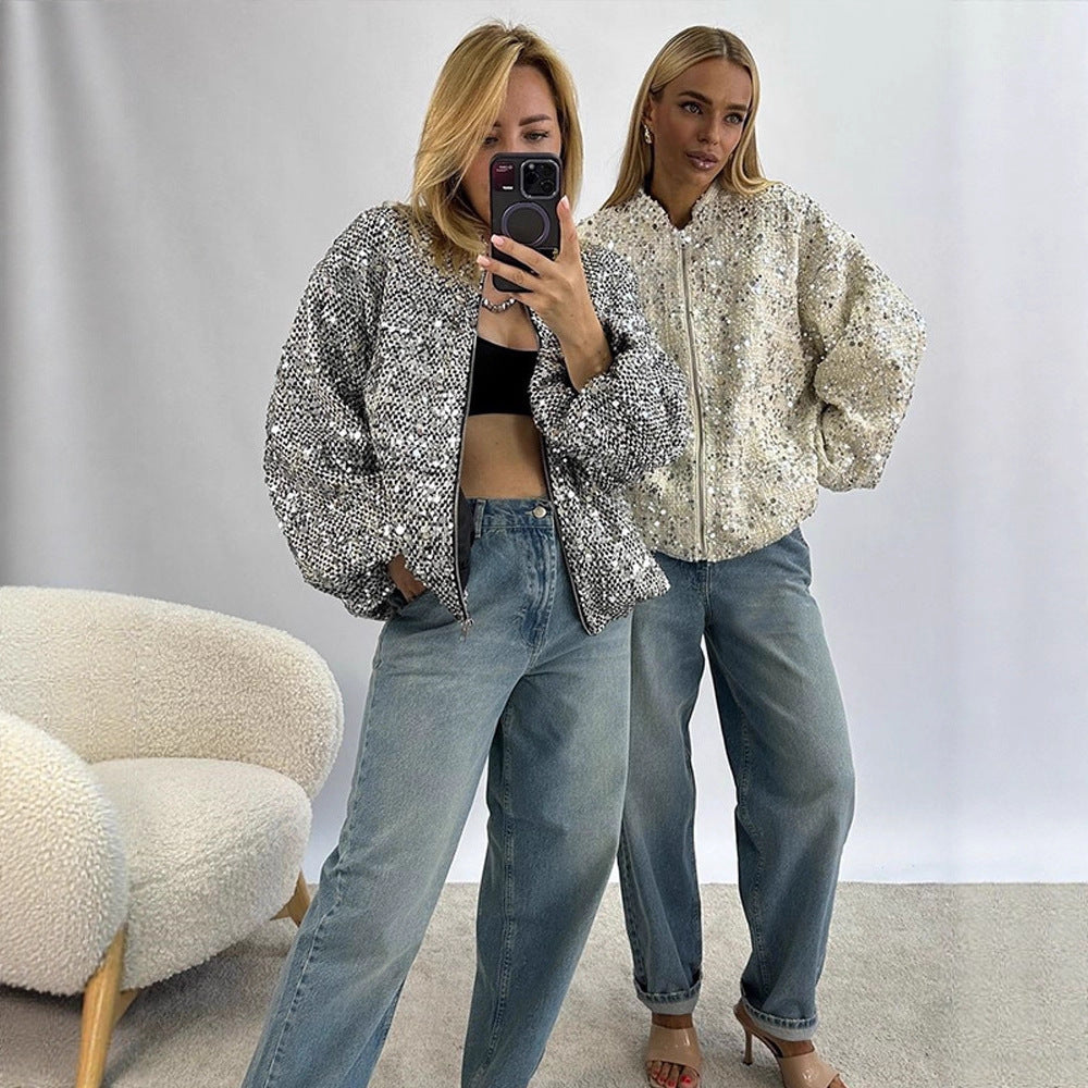 Dame Strassbesatte Oversize-Jakke Stilla