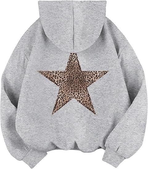 Kvindernes hoodie med stort leopardprint stjerne motiv Stilla