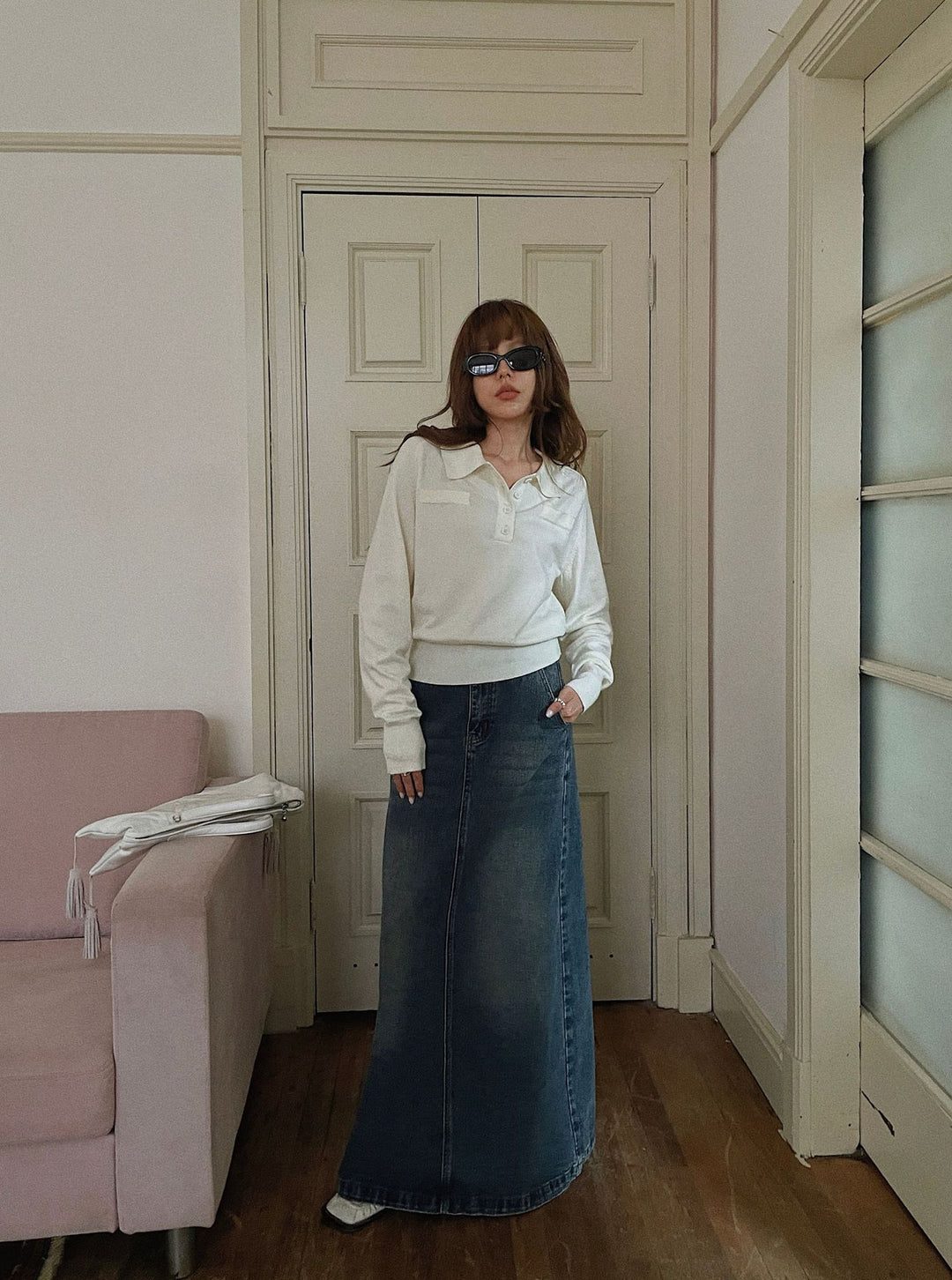 Dame Jeans-Maxi nederdel med moderne snit og elastisk talje Stilla