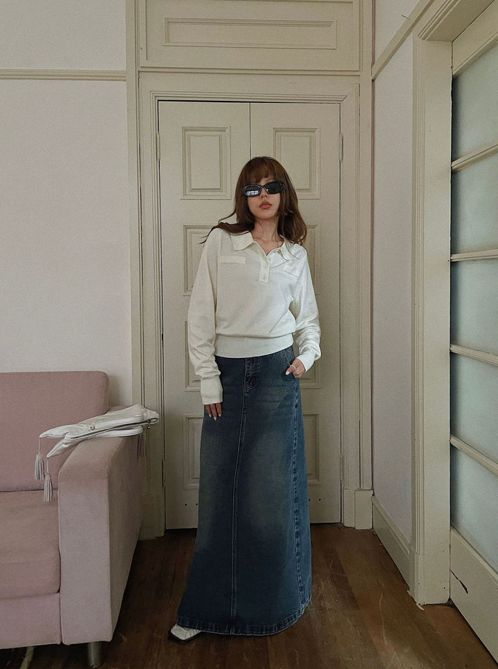 Dame Jeans-Maxi nederdel med moderne snit og elastisk talje Stilla