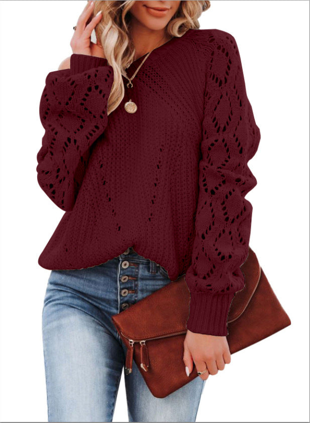 Damer grovstrikket pullover med dyb V-hals Stilla