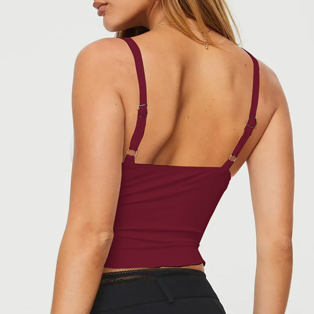 Dame Crop-Top med samlet detalje og smalle spaghetti-stropper Stilla
