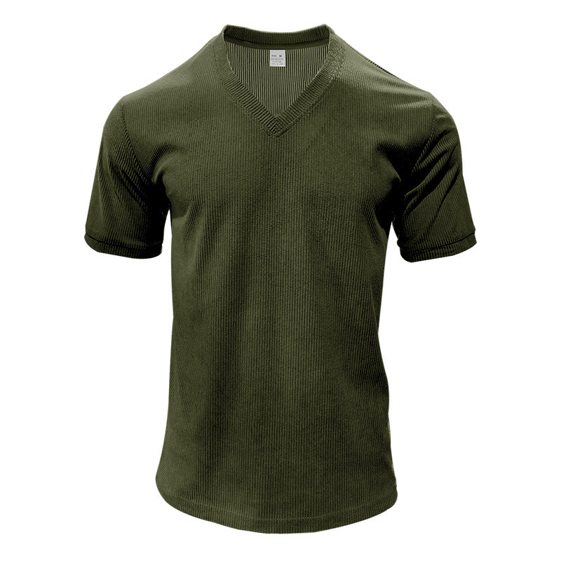 Herre nan struktureret V-hals ribjersey-shirt med kort ærme og tætsiddende pasform Skovae