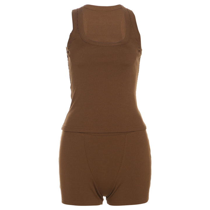 Dame Sporty Loungewear-sæt med ærmeløs top og shorts Skovae