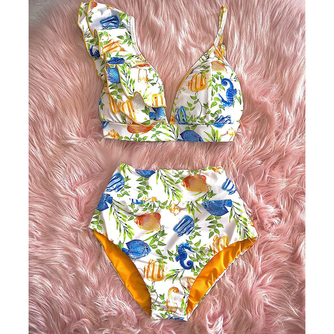 Dame bikini sæt med trendy flæse detaljer og høj talje Stilla