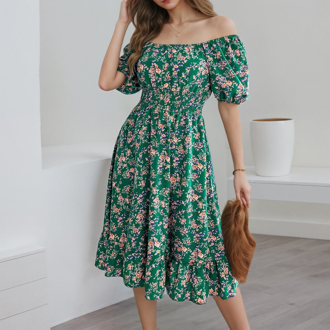 Dame Off-Shoulder Kjole med blomster mønstre og flæser Stilla