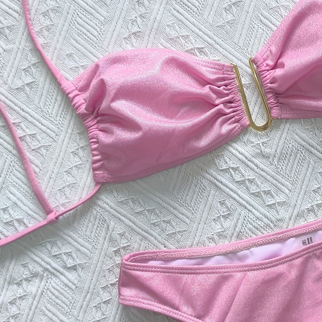 Dame Bandeau-Bikini-sæt med elegant rynkning og glamourøs detalje Stilla