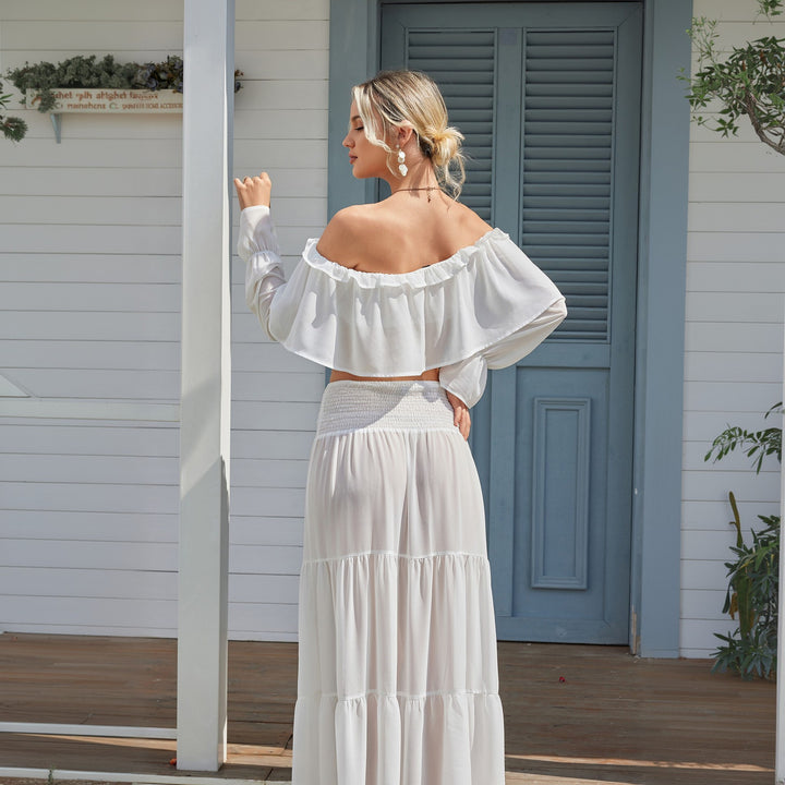 Dame afslappet Crop-Top og Maxiskørt Sæt Skovae