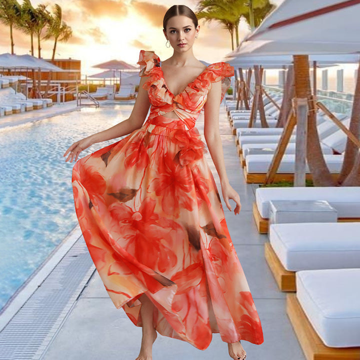 Dame one-piece badedragt med florale flæse detaljer Skovae