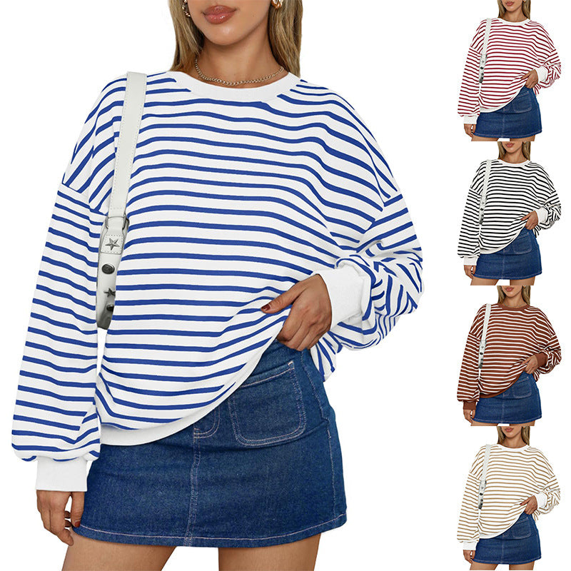 Dame Oversized Stribetrøje med bred pasform og elastiske manchetter Stilla