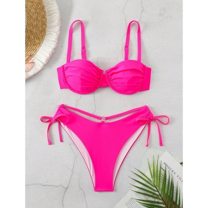 Dame Push-Up Bikini-Sæt med Rynker og Justerbare Stropper Stilla