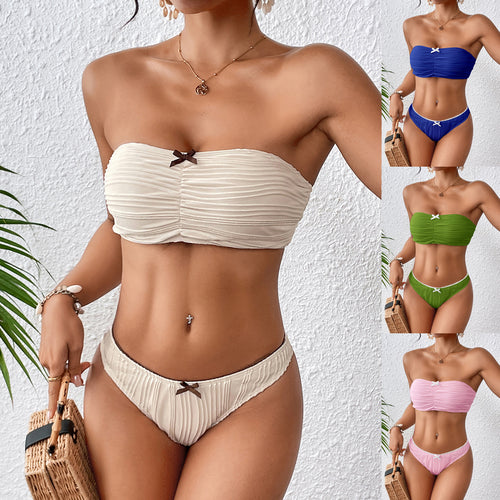 Dame Bandeau Bikini med dekorative flæser Skovae