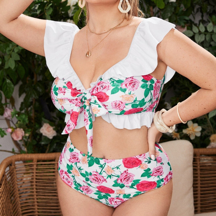 Dame bikini-sæt med legende ruffles design og blomster mønster Skovae