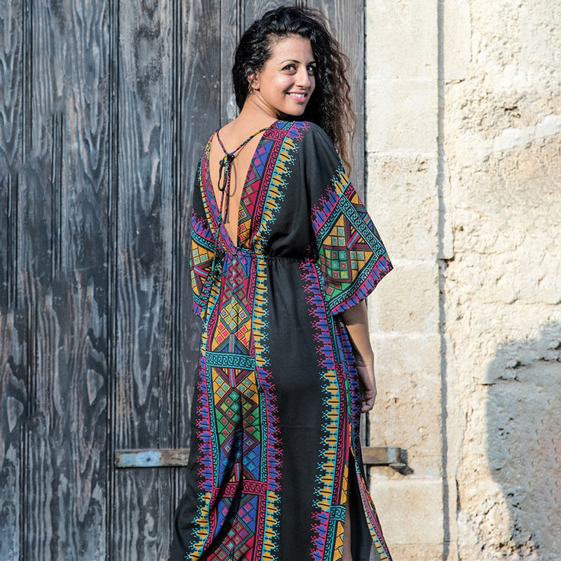 Dame Boho-Style Maxikjole med farverige broderier Stilla