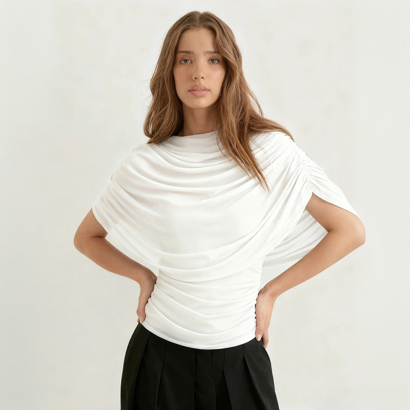 Dame wrap top med dekorativt flæse-detalje og tætsiddende pasform Skovae