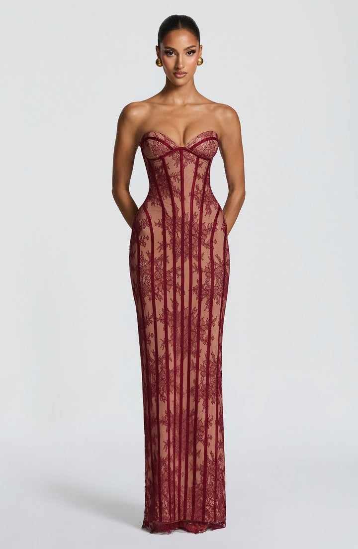 Dame fitted blondekjole med bustier-top og elegante detaljer