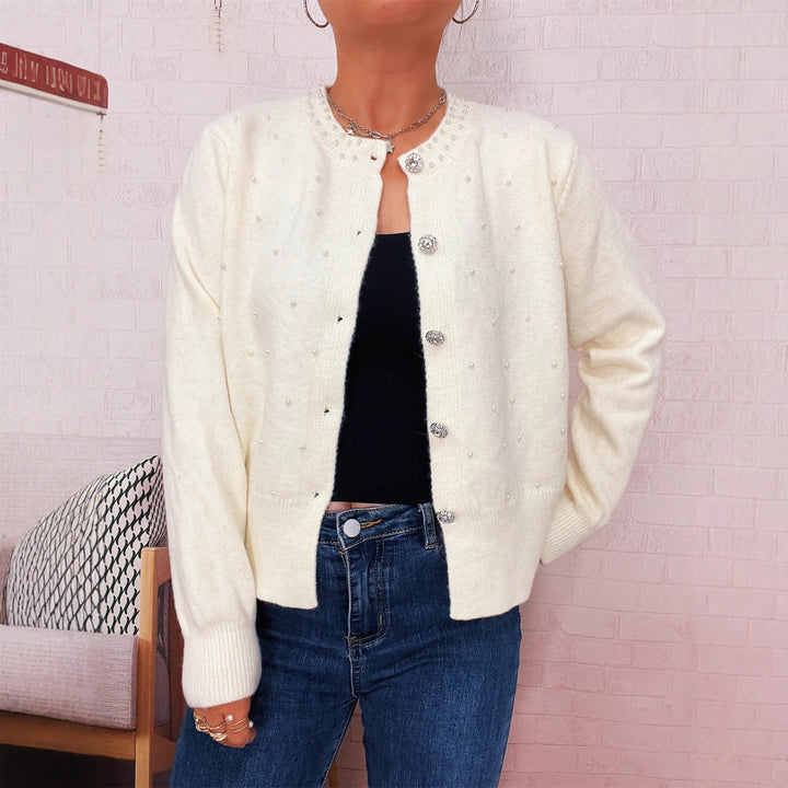 Kvinders cardigan med perle trim Stilla