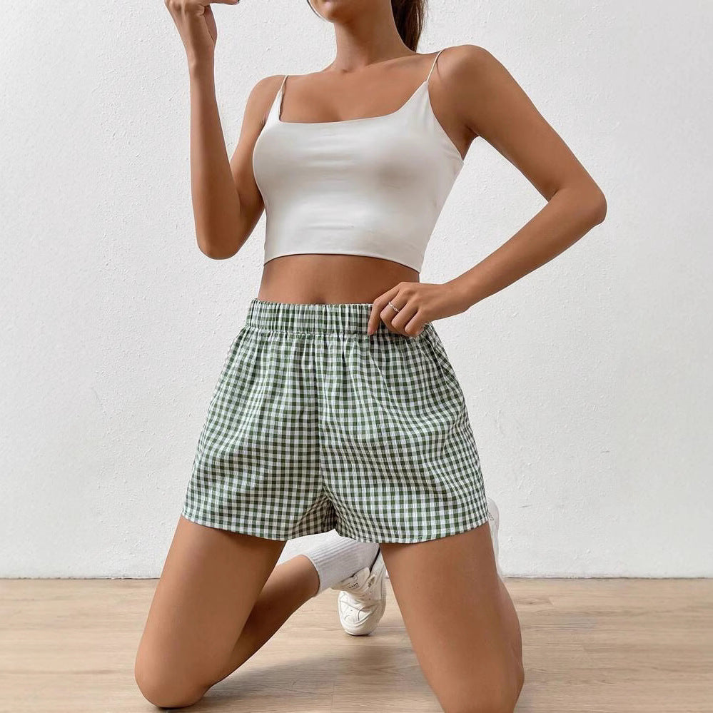 Dame Viskose Shorts med ternet design og elastisk talje Stilla