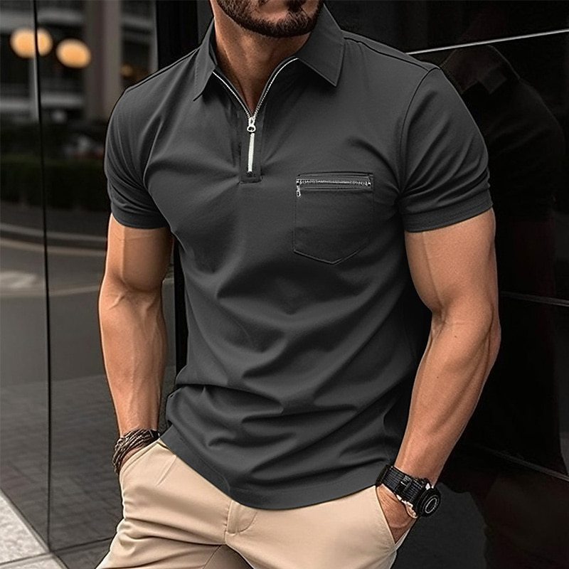 Herrer poloshirt med halvdelskiver og praktisk brystlomme Stilla