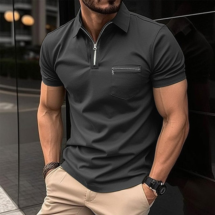 Herrer poloshirt med halvdelskiver og praktisk brystlomme Stilla