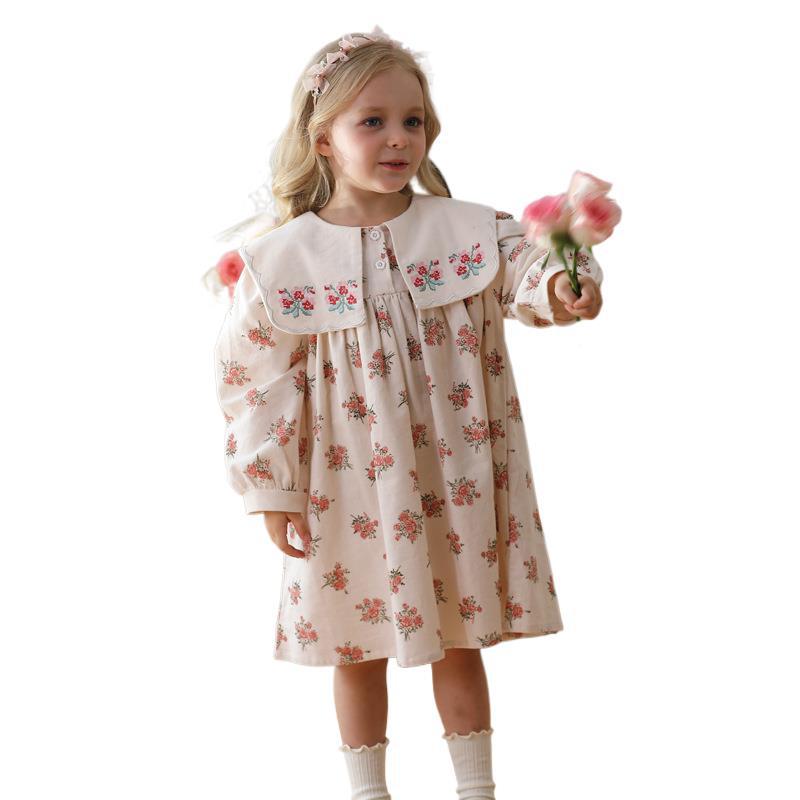 Pige vintage-inspireret floral-kjole med stor krave Stilla