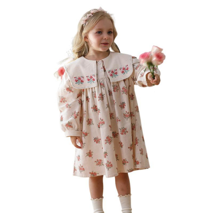 Pige vintage-inspireret floral-kjole med stor krave Stilla